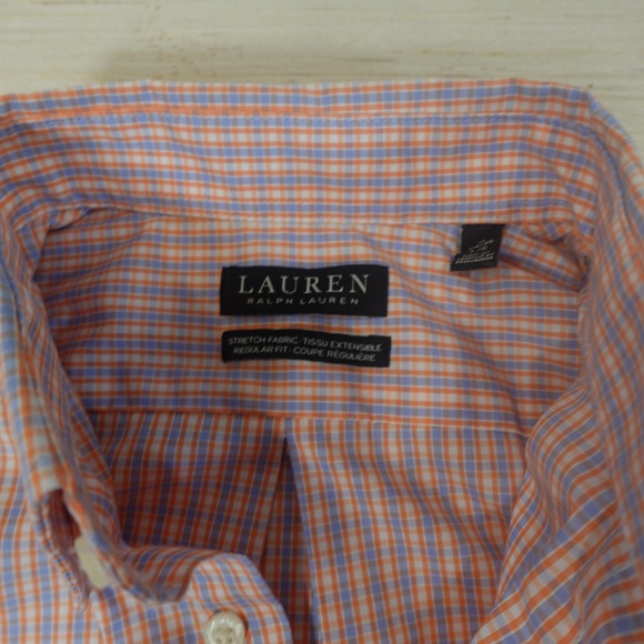 Lauren Ralph Lauren Men’s Dress Shirt – Orange Blue Check Plaid, Size 16 34/35 L - Picture 2 of 6